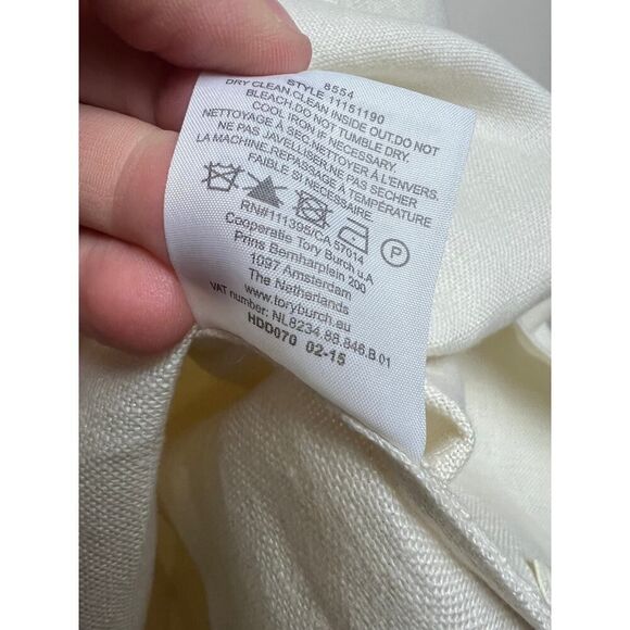 Tory Burch Cream Linen Tunic with Embroidery Accents Sz. 4 - Picture 7 of 9